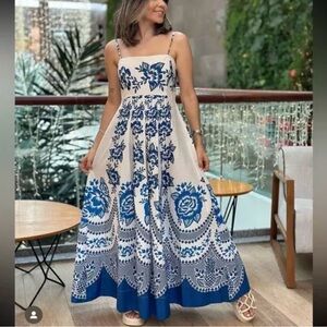 Farm Rio floral blue and ivory dress NWT size medium